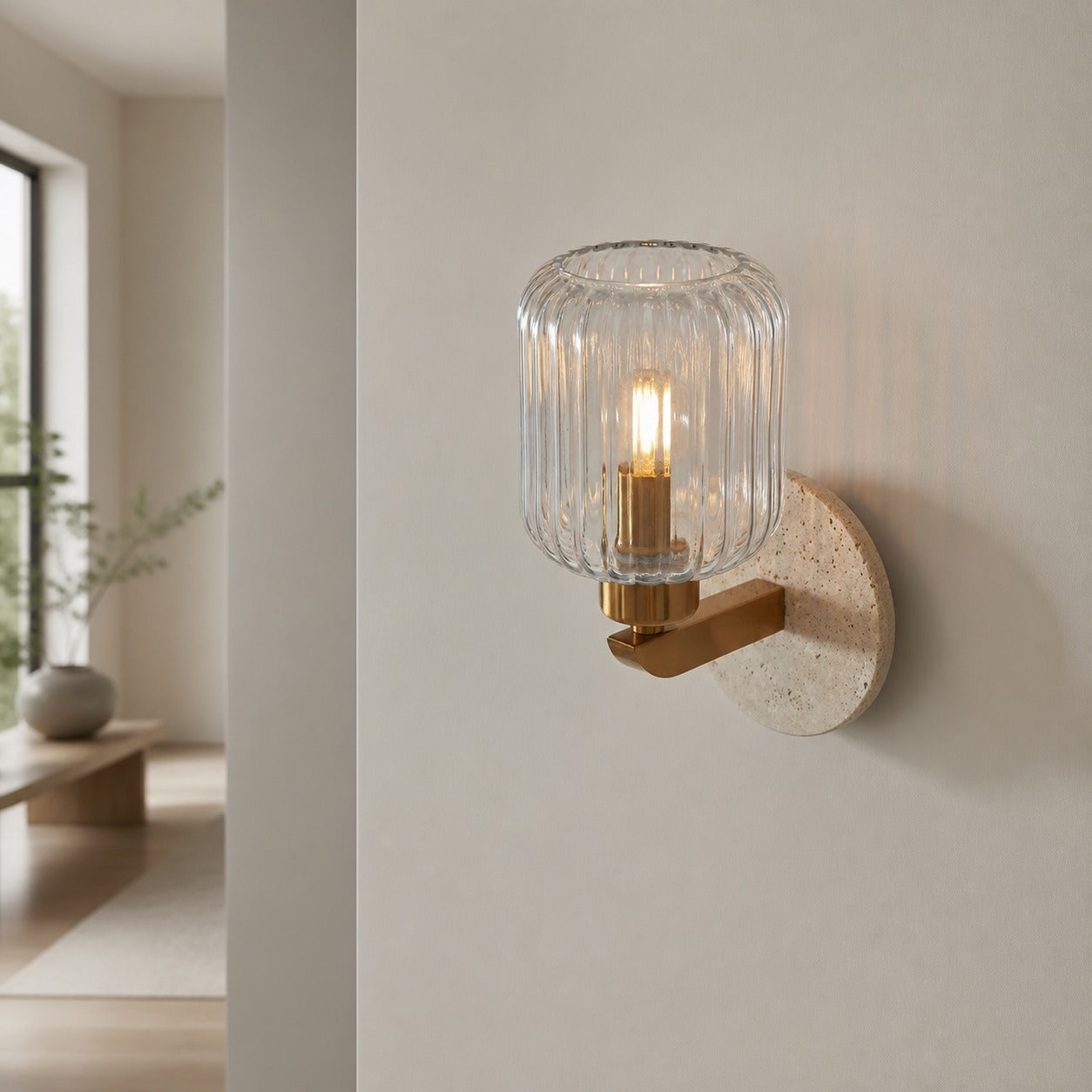 Korlisse Modern Marble Wall Light - Vintage Brass & Clear Glass Accent for Living Room and Hallway