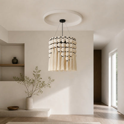 Modulune Modern Elegant Handmade Chandelier with White Cotton Fringe for Living Room