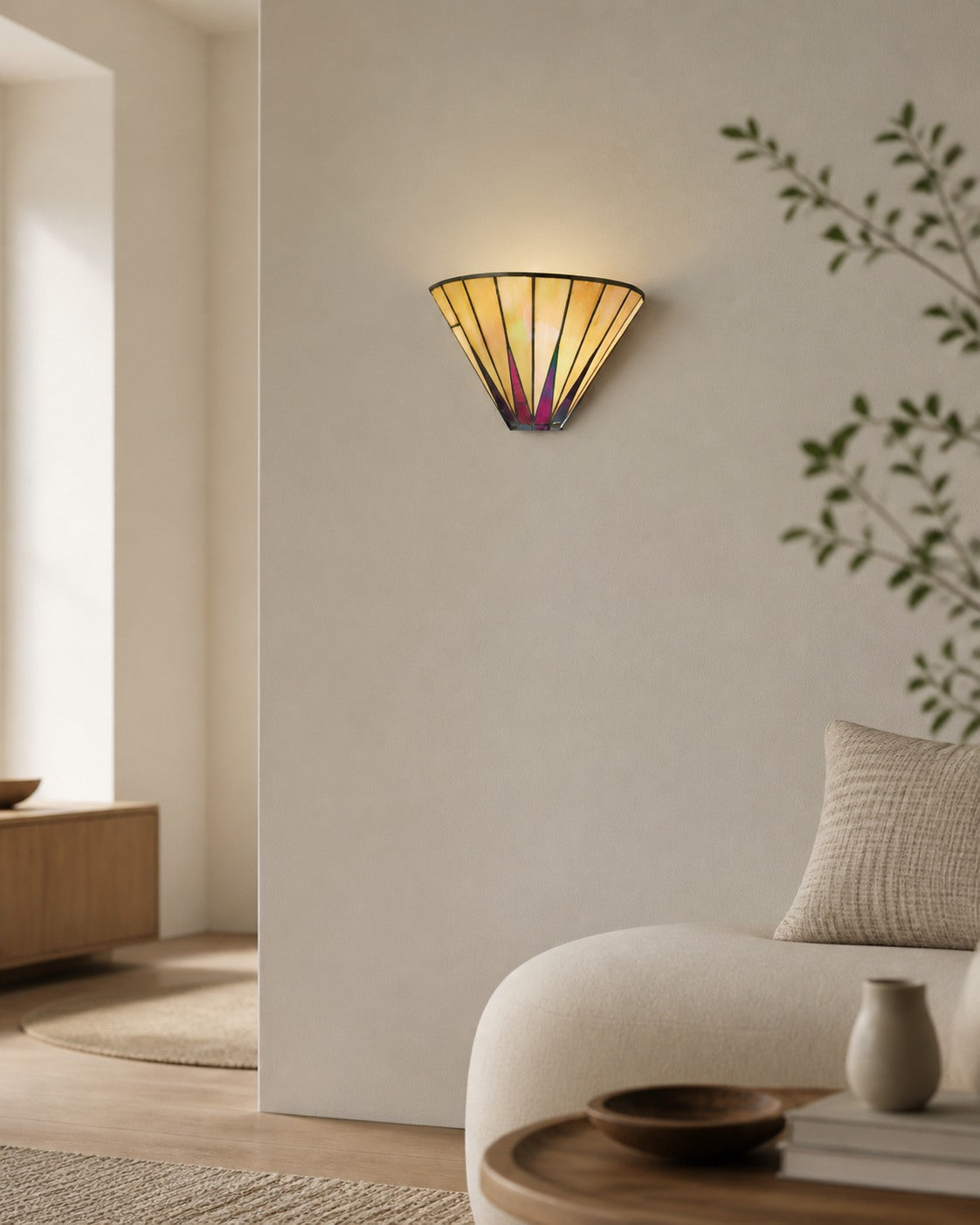 TF Dark Star Art Deco Star Tiffany Wandleuchte – Geometrische Buntglasleuchte für Flur und Wohnzimmer