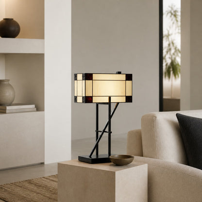 TF Manchester Table Lamp – Vintage-Inspired Stained Glass Table Light for Reading Nook or Bedroom