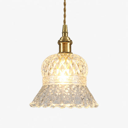 Traditional Japanese Brass Walnut Glass Ceramic Cylinder Conic Flower Bowl 1-Light Pendant Light For Dining Room