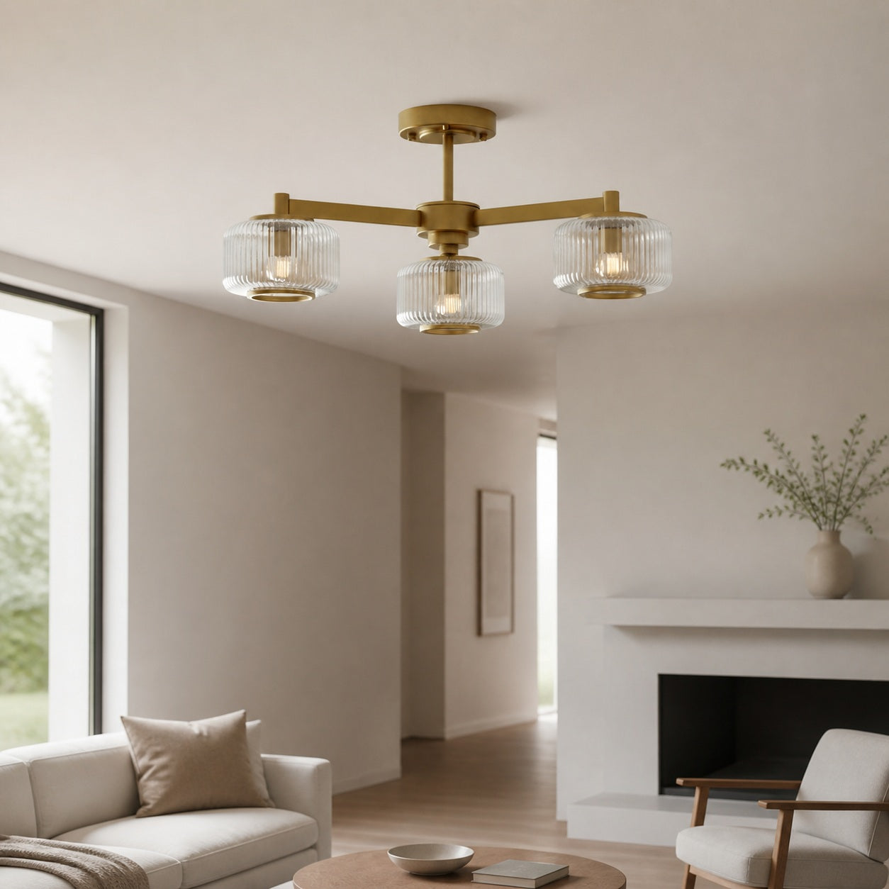 Canovus Deckenleuchte mit geripptem Glas – Industrielle Metall-Wohnzimmerleuchte