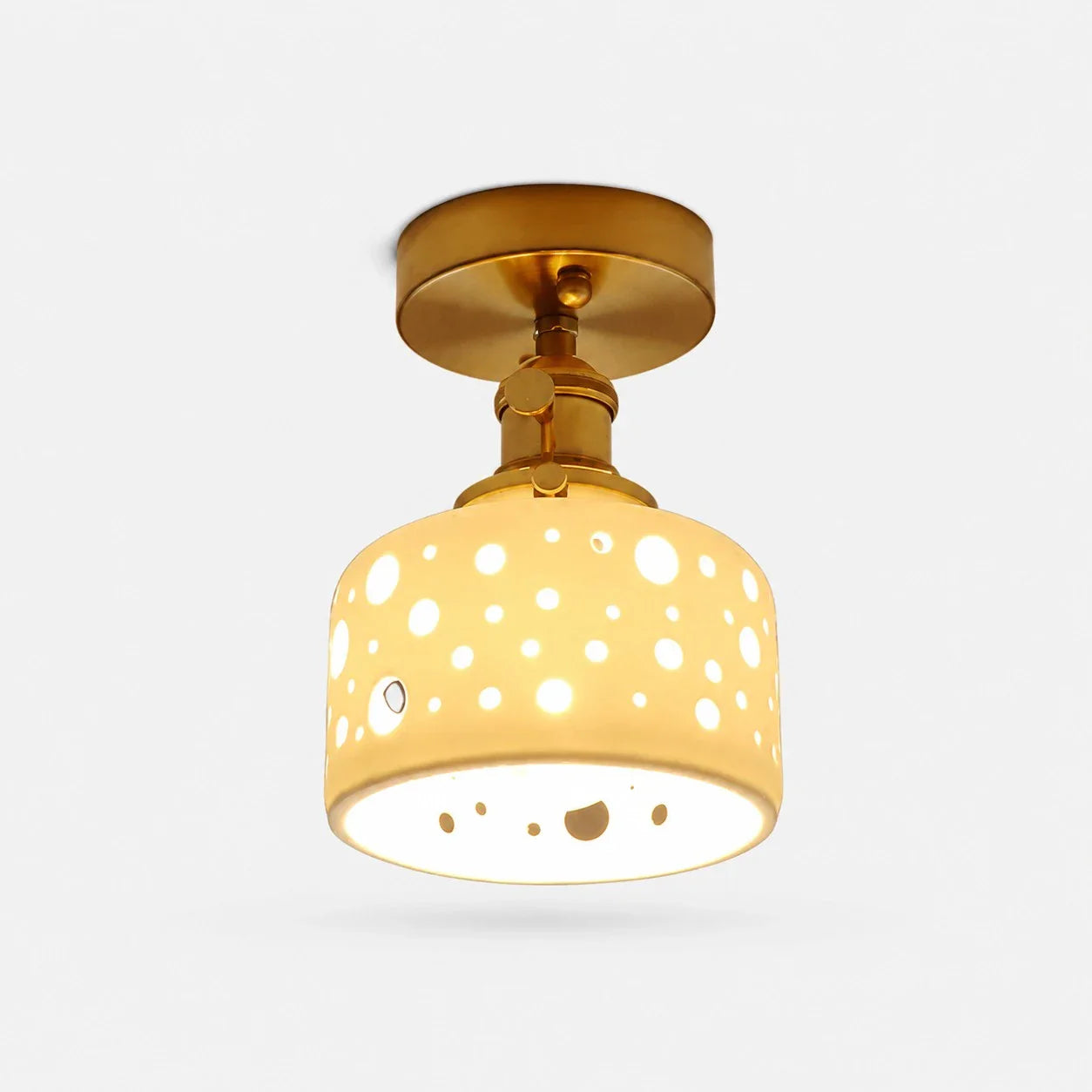 Flush mount dot ceramic ceiling light with brass canopy