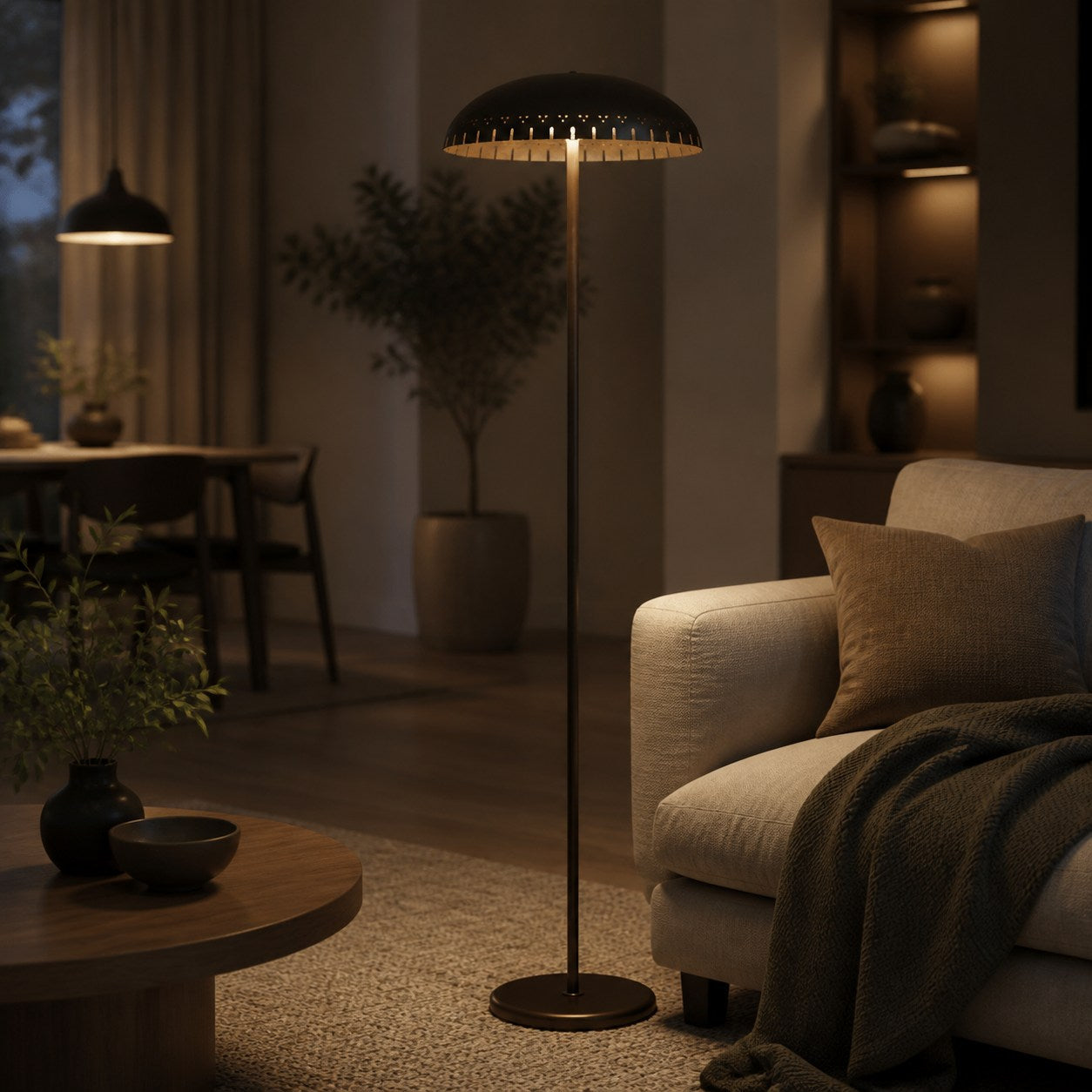 Lustrona Metal Standing Floor Lamp – Modern Half-Dome Shade Accent Light for Home Styling