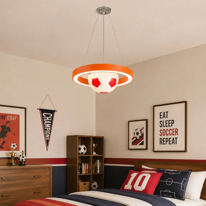 Orange soccer pendant chandelier kids room scene