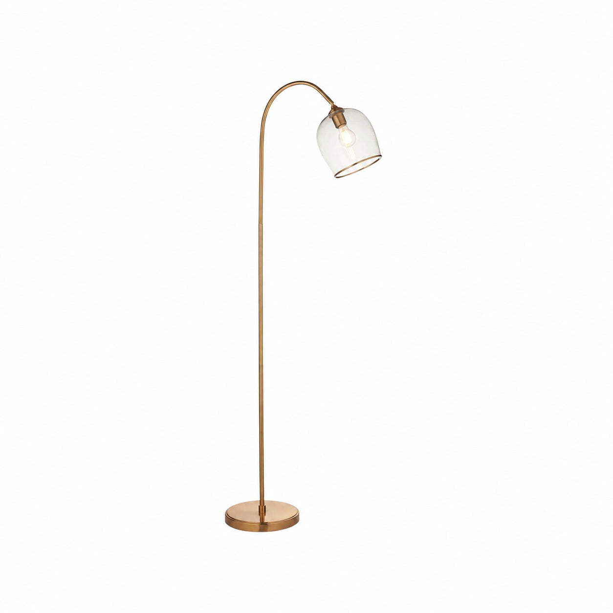 Brazara Adjustable Glass Shade Floor Lamp – Curved Metal Stem for Living Spaces