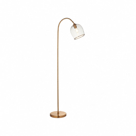Brazara Adjustable Glass Shade Floor Lamp – Curved Metal Stem for Living Spaces