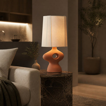 Pryssa Ceramic Table Lamp with Ivory Linen Shade -  Artistic Lighting for Living Room or Bedroom