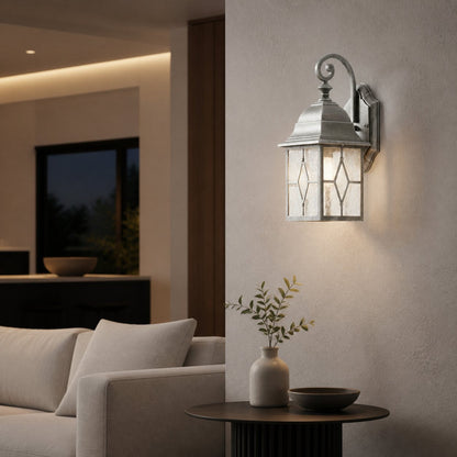 Frostine Traditional Outdoor Wall Light - Leaded Water Glass Lantern for Porch and Patio Lighting