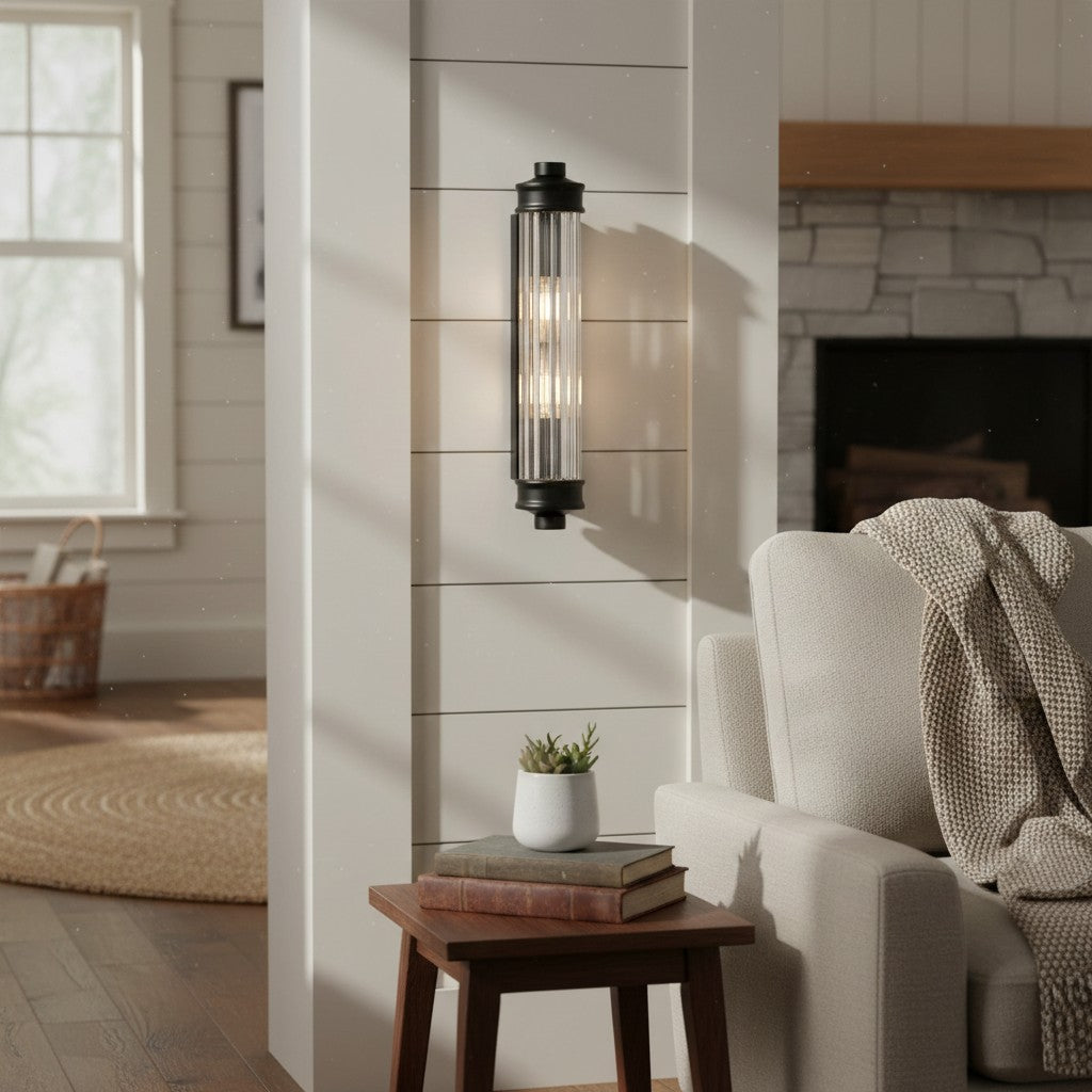 Bravira Ribbed Cylindrical Glass Wall Sconce - Modern Nordic Wall Light for Hallway and Living Space U03