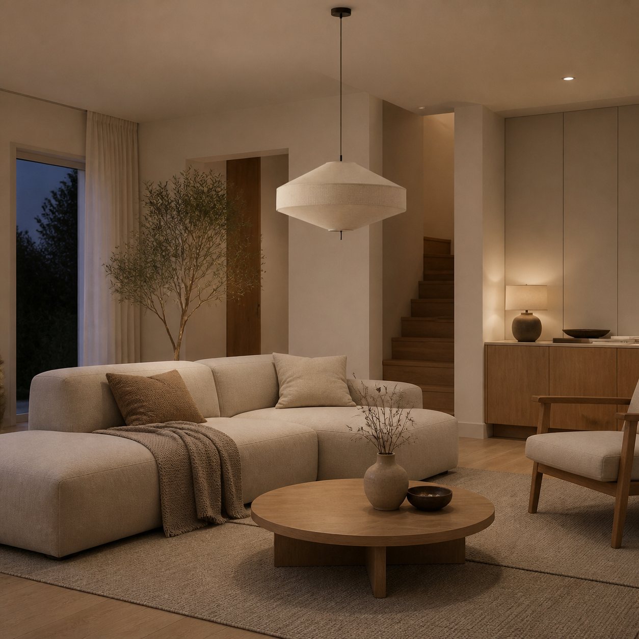Zalen Layered Linen Pendant – Bronze Ceiling Light for Living & Dining