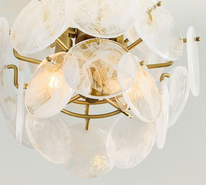 Sevra Cascading Glass Disc Round Flush Mount - Vintage Brass Ceiling Light