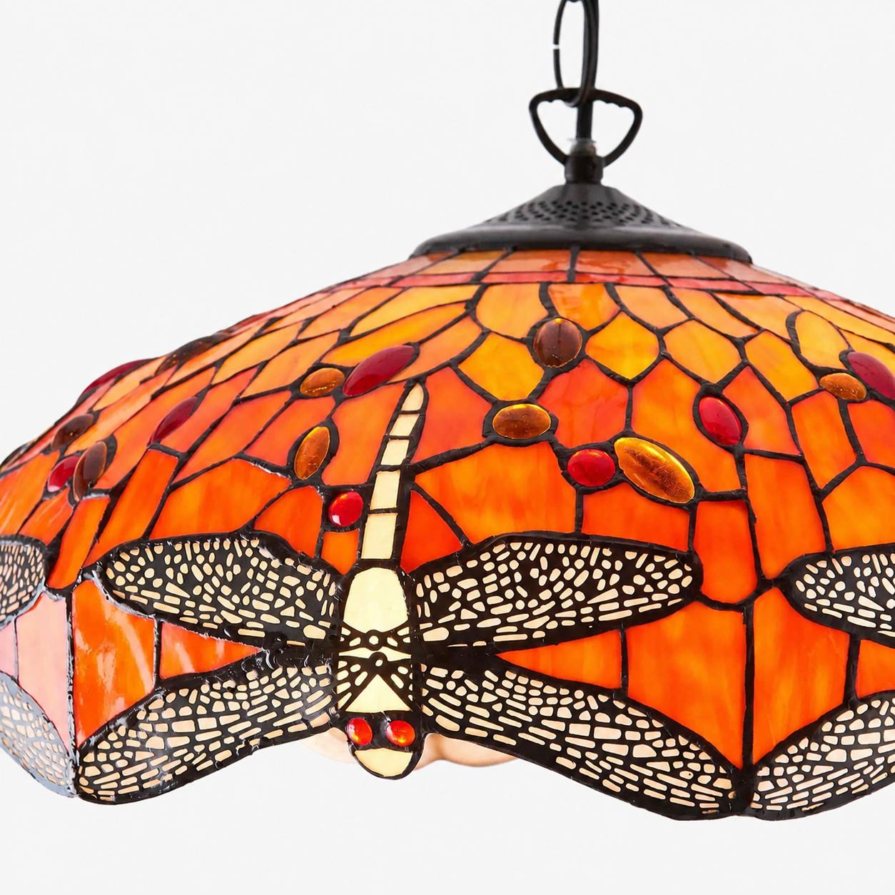 TF Dragonfly Blue Tiffany-Deckenleuchte – Jugendstil-Pendelleuchte aus Buntglas für Wohnzimmer