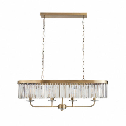 Beveline 4-Light Linear Ceiling Pendant With Cut Faceted Glass - Sleek Metal Frame For Dining