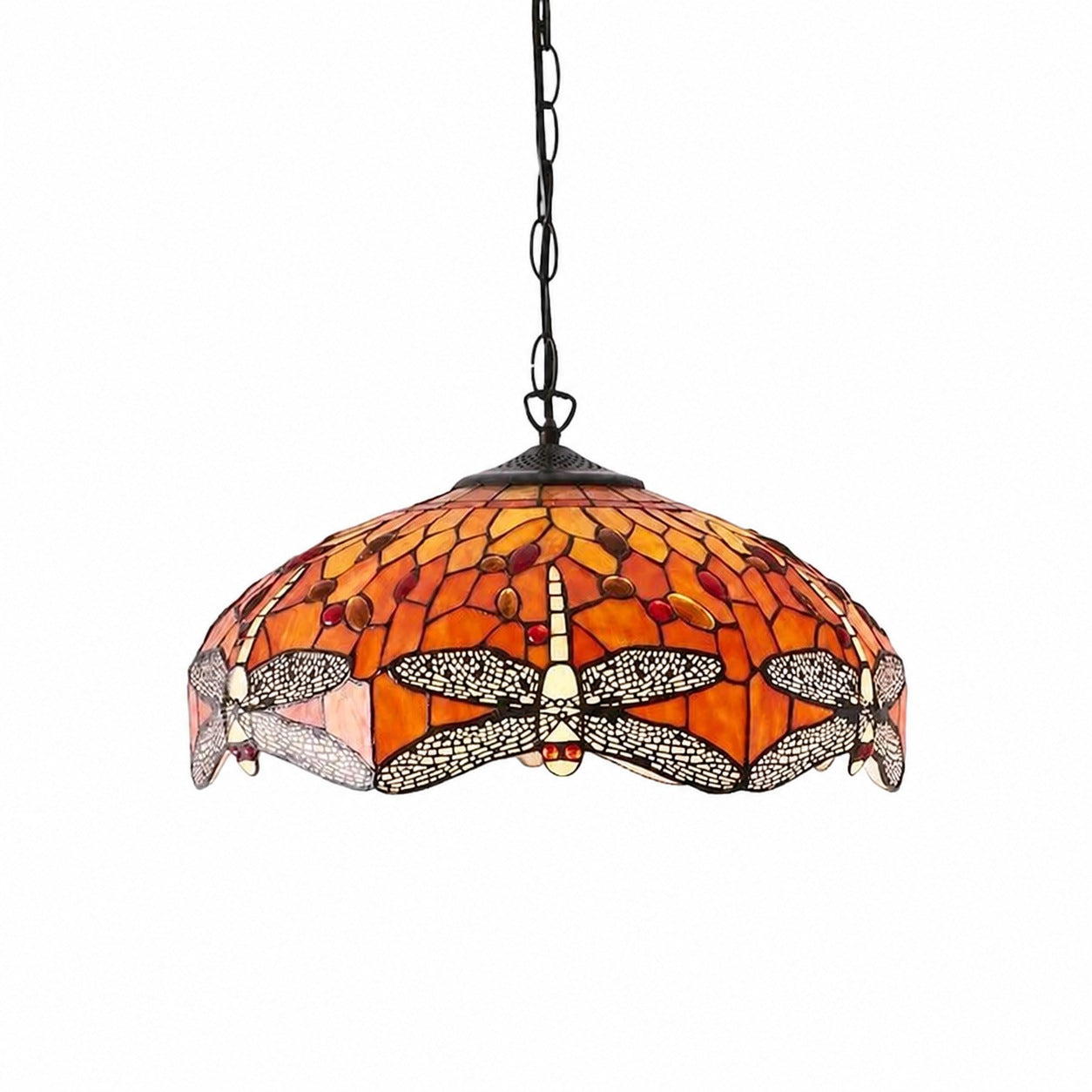 TF Dragonfly Blue Tiffany-Deckenleuchte – Jugendstil-Pendelleuchte aus Buntglas für Wohnzimmer