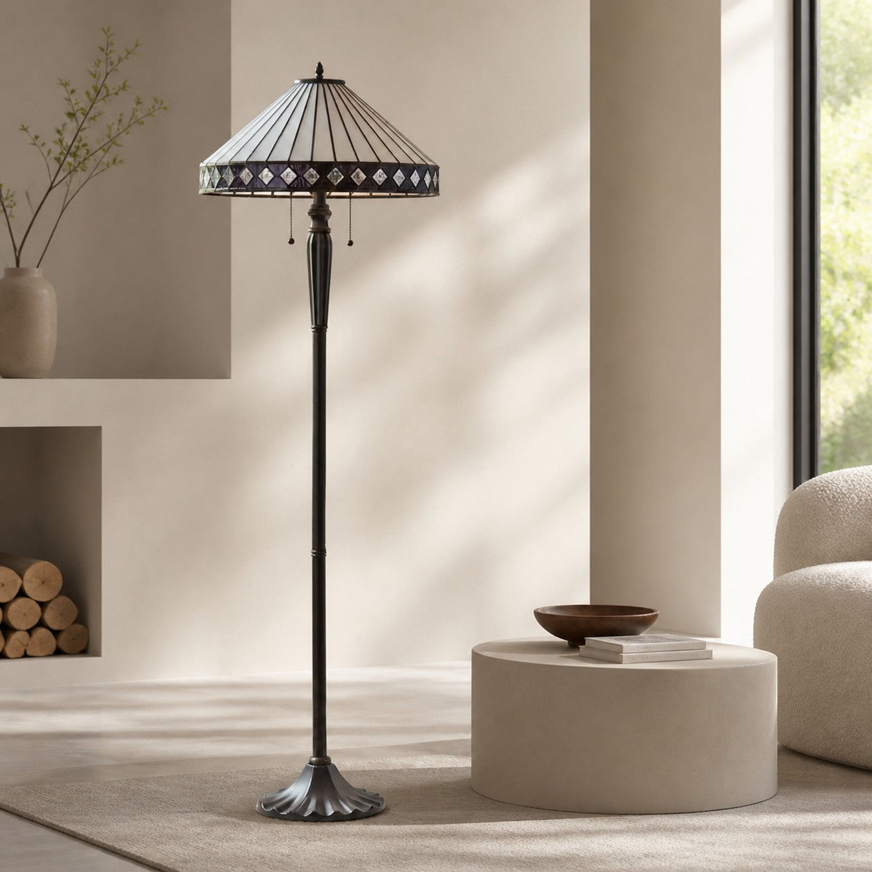 TiffStar Art Glass Floor Lamp with Ornamental Pattern Shade – Standing Light for Living Rooms