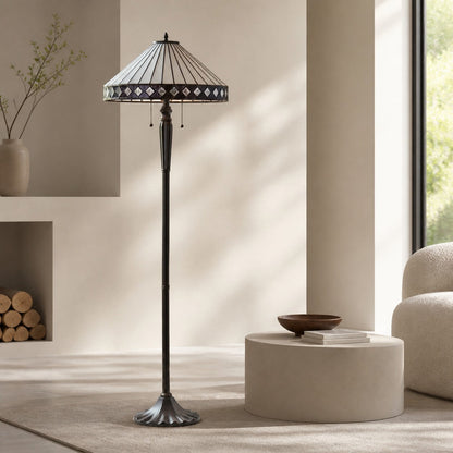 TiffStar Art Glass Floor Lamp with Ornamental Pattern Shade – Standing Light for Living Rooms