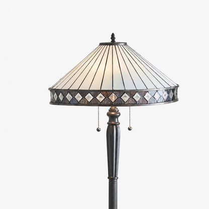TF Fargo Geometrische Tiffany-Lampe – Akzentbeleuchtung aus bernsteinfarbenem und cremefarbenem Glas für Schlafzimmer oder Arbeitszimmer