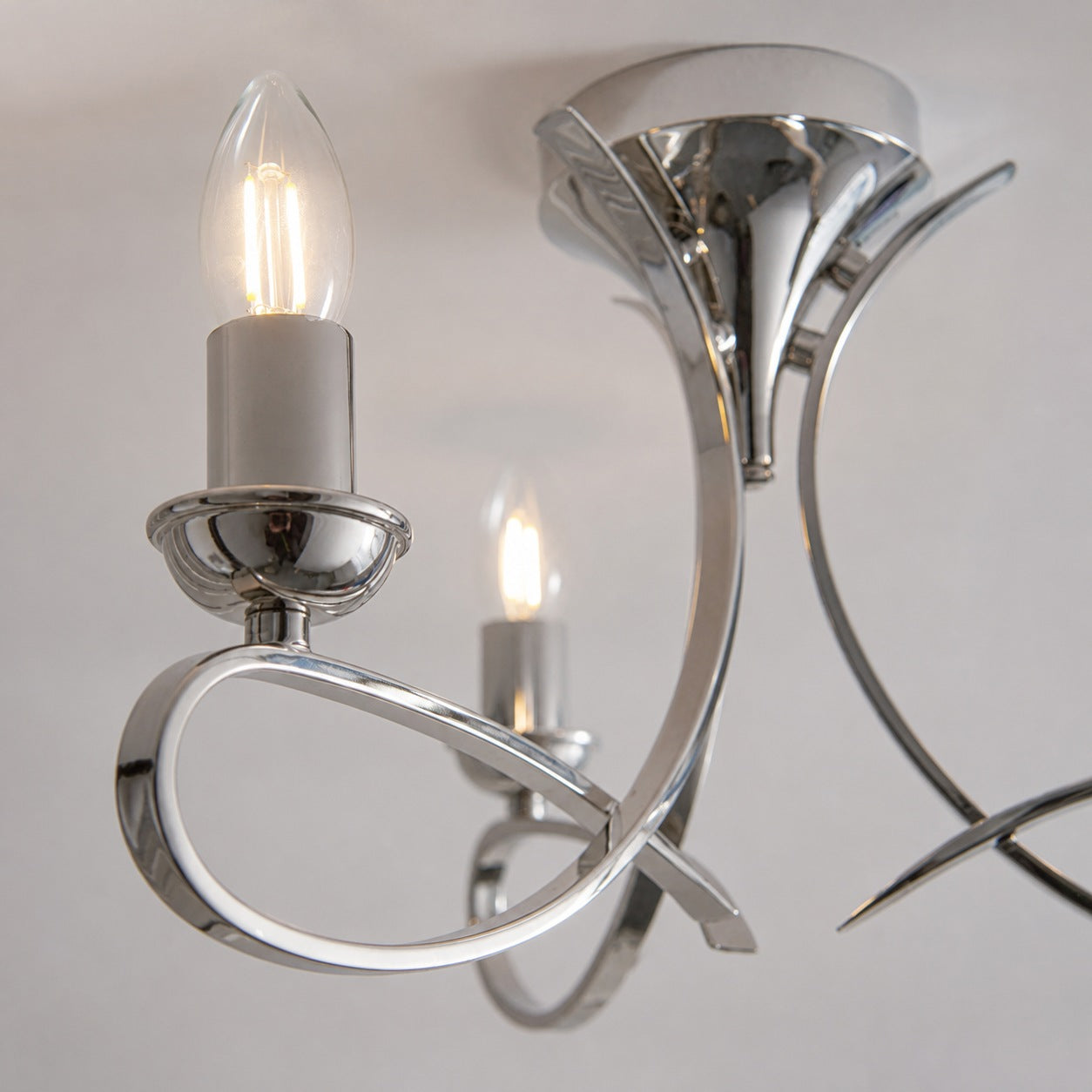 Foline 3-Light Ceiling Fixture with Sweeping Arms - Polished Nickel Semi-Flush for Dining or Entry