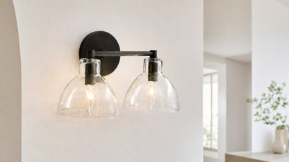 Glavira Doppel-Wandleuchte aus recyceltem Glas – Wandbeleuchtung aus Messing für den Innenbereich