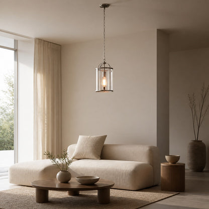 Luxvana Bell Shaped Glass Pendant Light - Industrial Metal Lantern Design Fixture for Kitchen