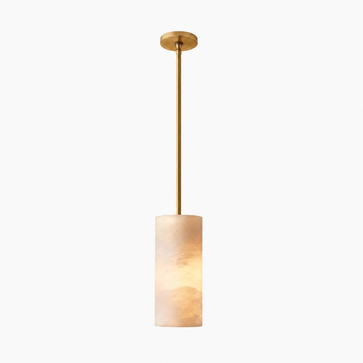 Hand Carved Alabaster Cylinder Pendant Light