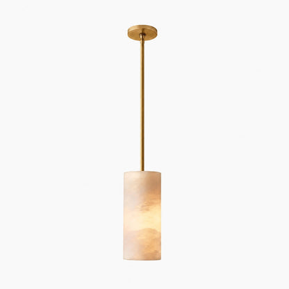 Hand Carved Alabaster Cylinder Pendant Light