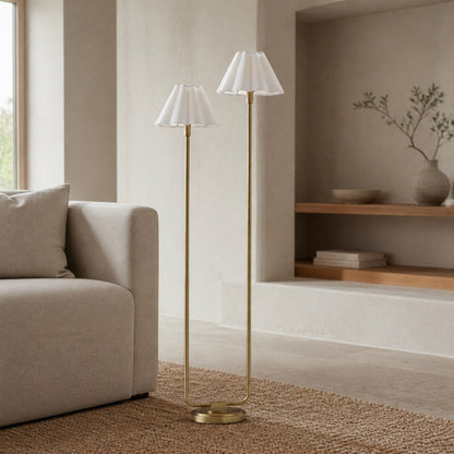 Duova Minimalist 2‑Light Floor Lamp - Modern Pleated Fabric Metal Light for Bedroom or Living Room
