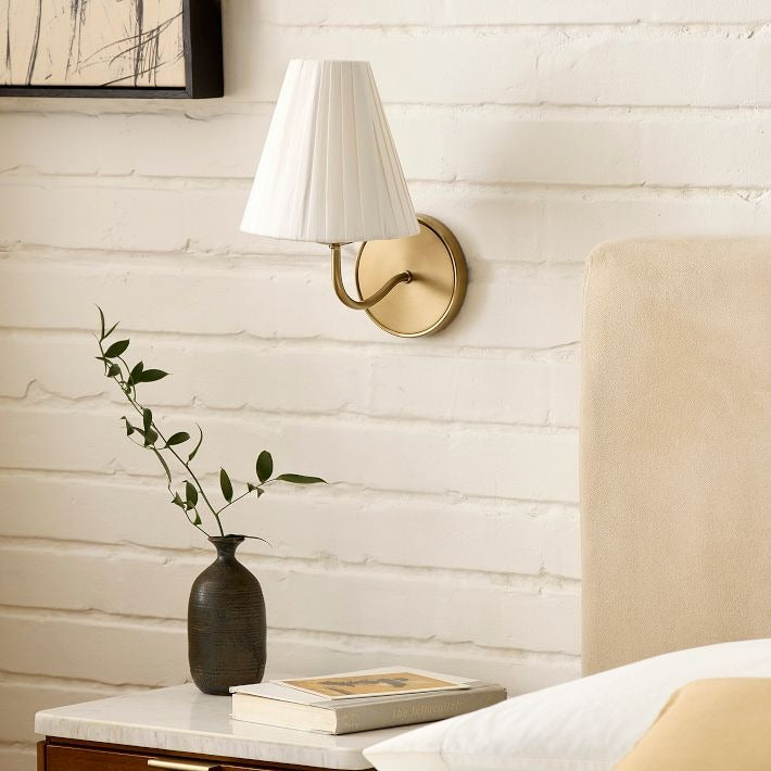 Fibura Contemporary Metal Sconce with Soft Linen Shade Subtle Silhouette for Living Rooms and Corridors