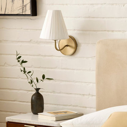 Fibura Contemporary Metal Sconce with Soft Linen Shade Subtle Silhouette for Living Rooms and Corridors