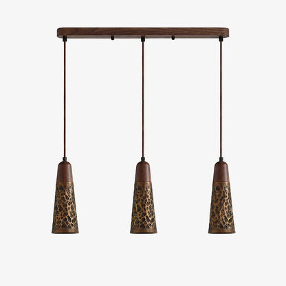 Style A three-light hammered copper pendant