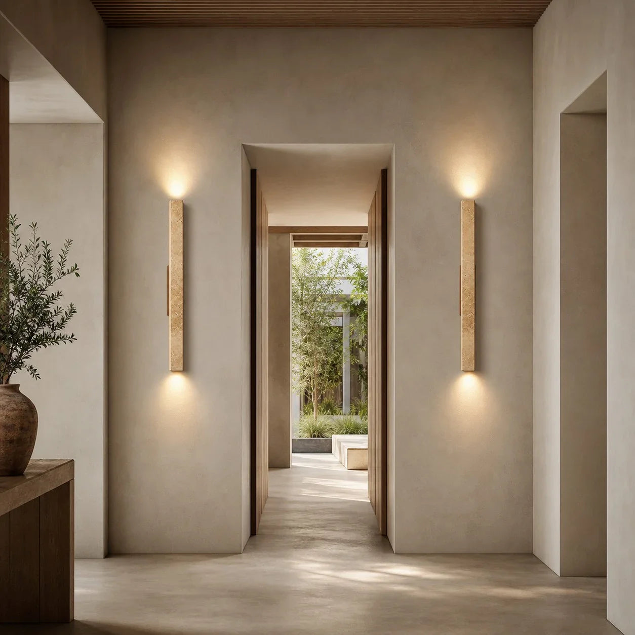stone linear wall sconce scene
