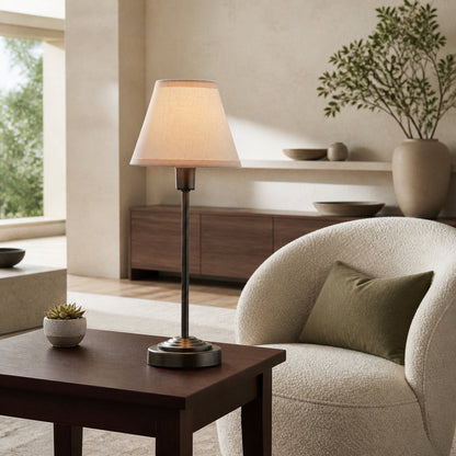 Bronzuno Schreibtischlampe mit strukturiertem Stoffbezug – Moderne Leuchte mit Metallfuß für Büros oder Lounges