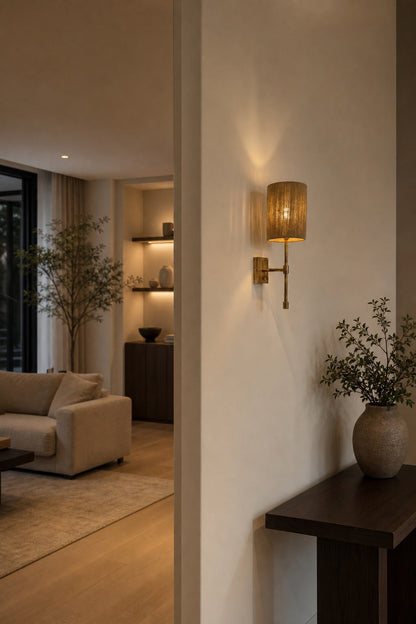 Atticus Fabric Shade Wall Sconce - Modern Brass Wall Light for Bedroom and Hallway