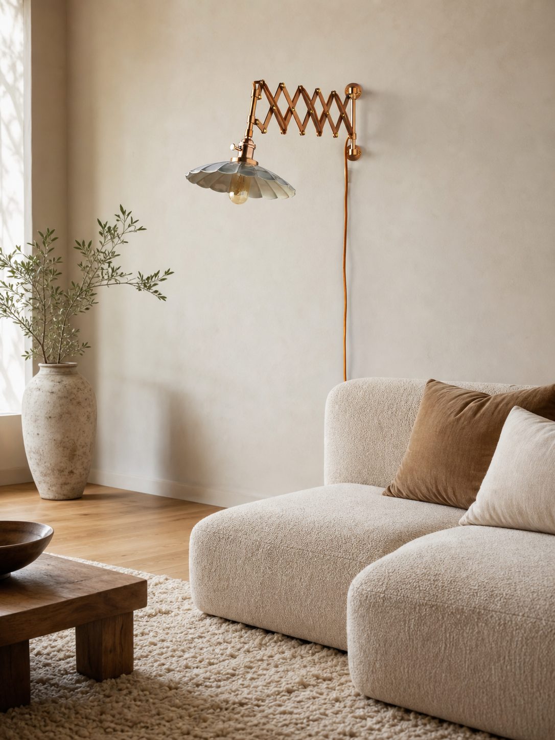 Furium Scalloped Accordian Plug-In Sconce - Messing Wandleuchte Elegance