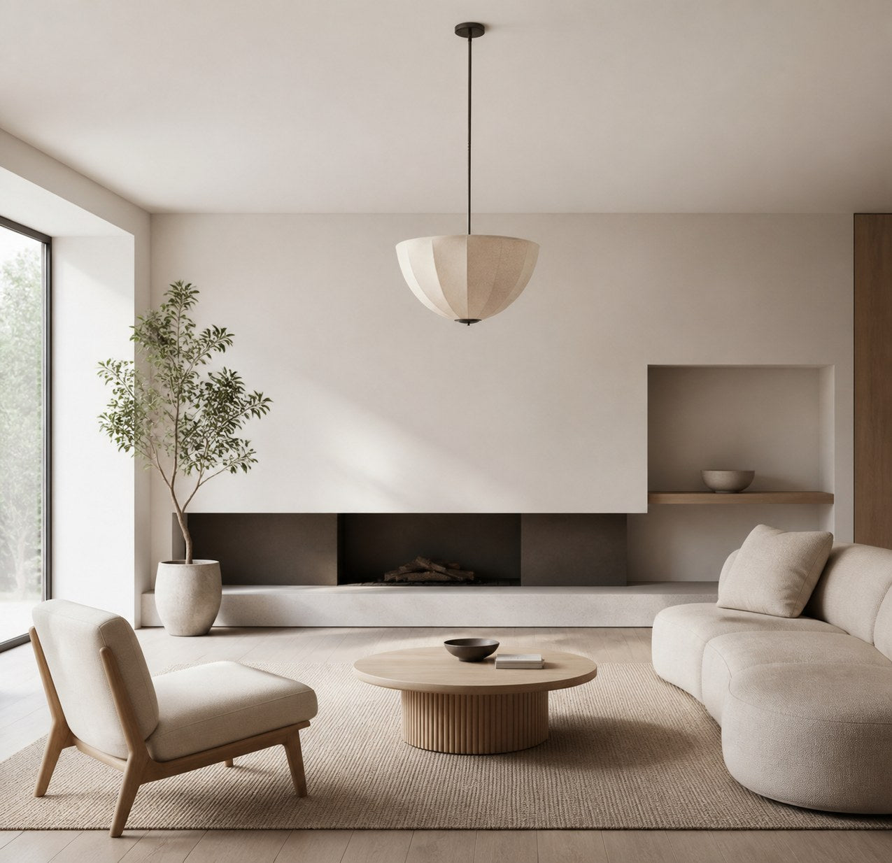 Lumarys Pendel- / Deckenleuchte – Botanisch inspirierter Leinenschirm für Essbereich oder Wohnzimmer
