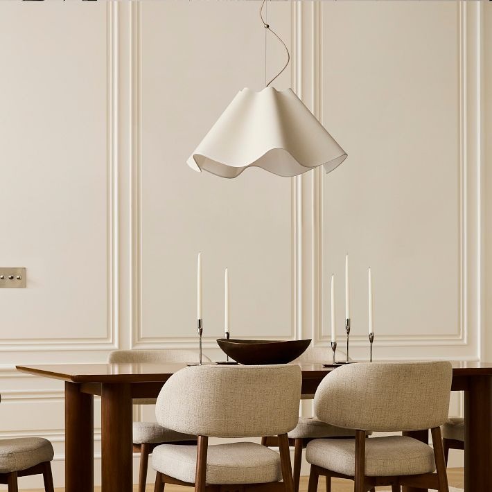 Oslan Ivory Linen Pendant Light - Scalloped Shade Modern Ceiling Lamp