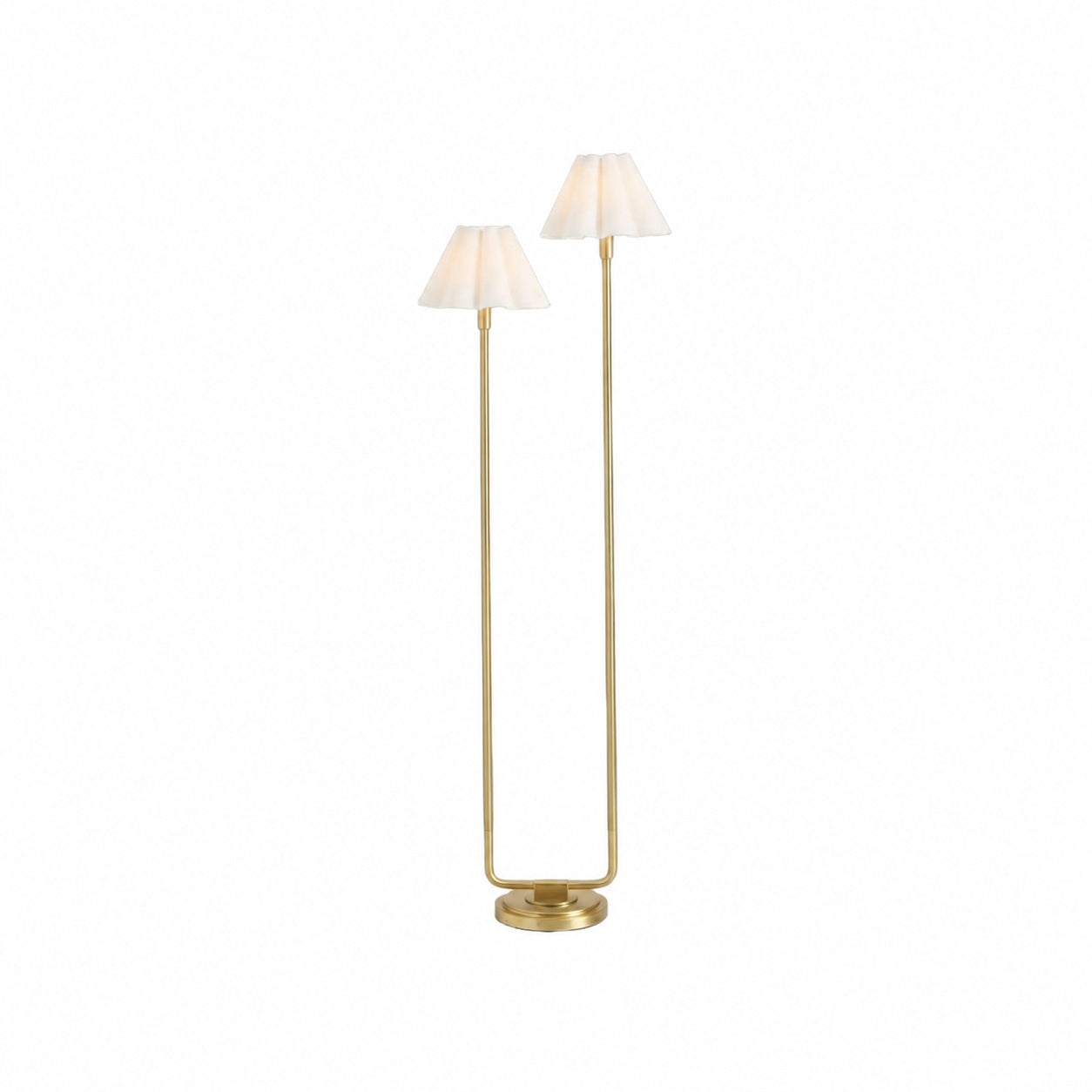 Duova Minimalist 2‑Light Floor Lamp - Modern Pleated Fabric Metal Light for Bedroom or Living Room