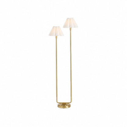 Duova Minimalist 2‑Light Floor Lamp - Modern Pleated Fabric Metal Light for Bedroom or Living Room