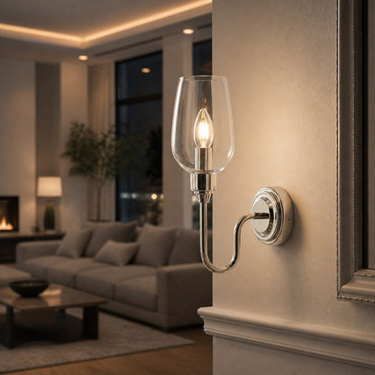 Clarione Art Deco Wall Light with Clear Glass Shade – Modern Metal Design for Hallways