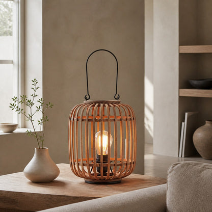 Yumeko Ambient Tischleuchte – Stilvolles und umweltfreundliches Design im offenen Bambuskäfig-Stil für Wohn- und Schlafzimmer