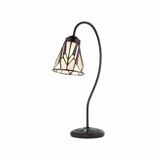 TF Astoria Tiffany Table Lamp – Curved Swan-Neck Arm Art Deco Glass Shade for Desk
