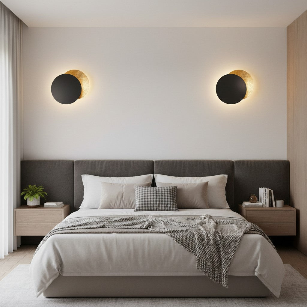 Discola Disc Wall Lamp – Modern Copper Halo Design with Circular Shade for Living Room or Bedroom N20