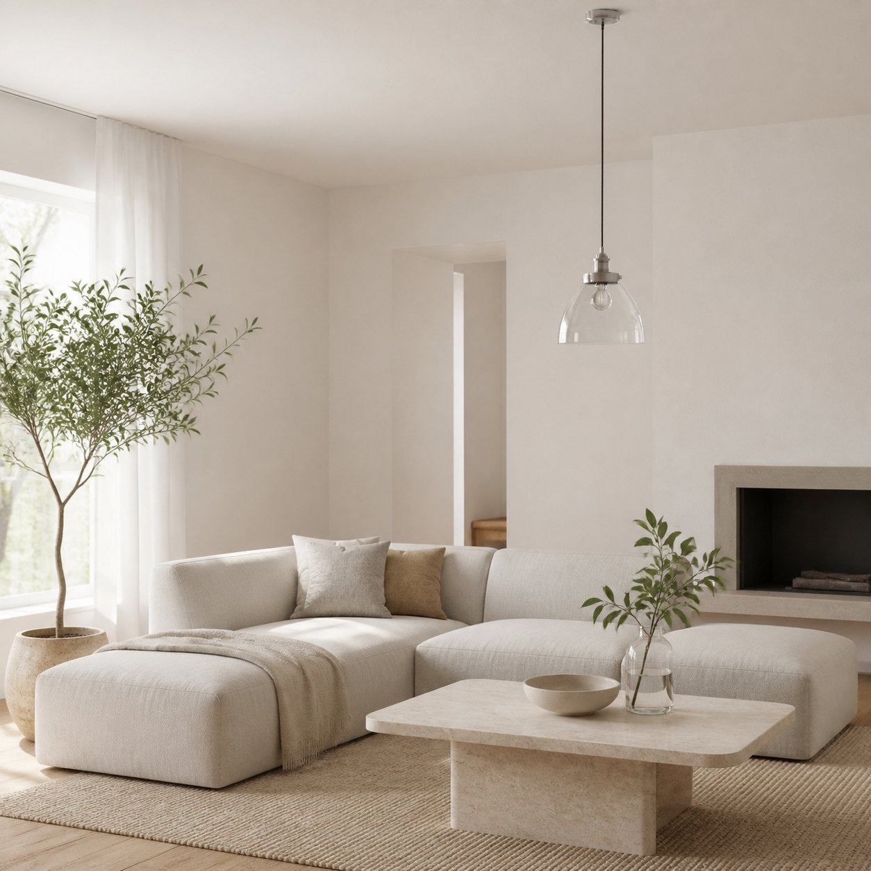 Novera Art Deco Kuppel-Hängeleuchte mit verstellbarer Höhe und Glasschirm - Wohnzimmer