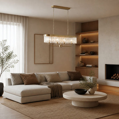 Beveline 4-Light Linear Ceiling Pendant With Cut Faceted Glass - Sleek Metal Frame For Dining