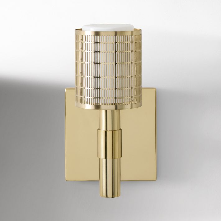 Galvia Modern Perforated Metal Sconce – Sleek Champagne Bronze Wall Light for Hallways