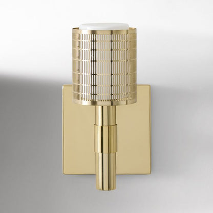 Galvia Modern Perforated Metal Sconce – Sleek Champagne Bronze Wall Light for Hallways