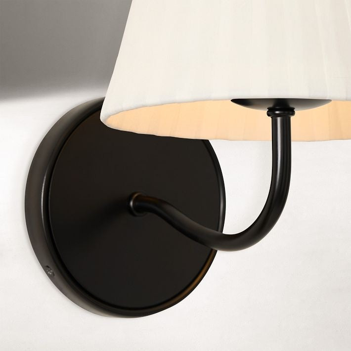 Fibura Contemporary Metal Sconce with Soft Linen Shade Subtle Silhouette for Living Rooms and Corridors