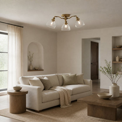 Novera Vintage-Inspired Semi-Flush Ceiling Fixture with Curved Arms for Living Spaces