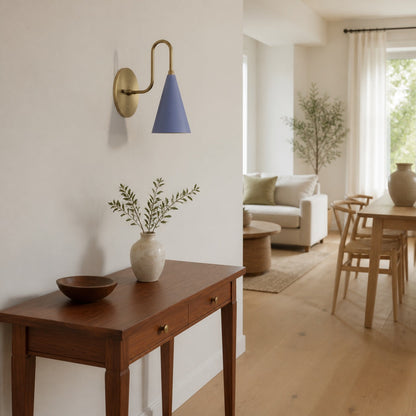 Curva Metal Cone Shade Sconce – Vintage Brass Wall Light for Entryway or Stairwell